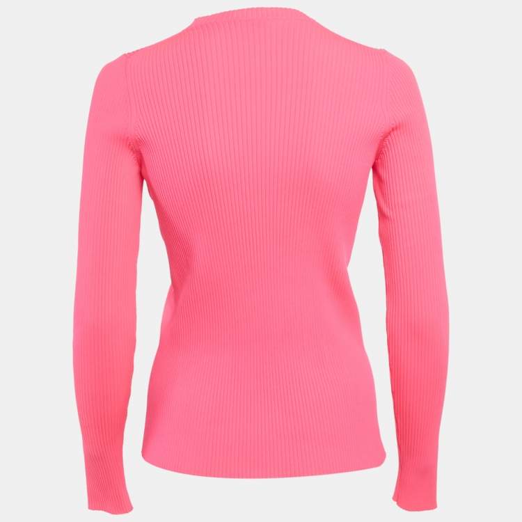 Pre Owned Balenciaga Pink Rib Knit Crew Neck Pullover M