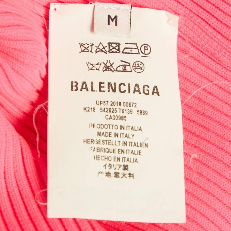 Pre Owned Balenciaga Pink Rib Knit Crew Neck Pullover M