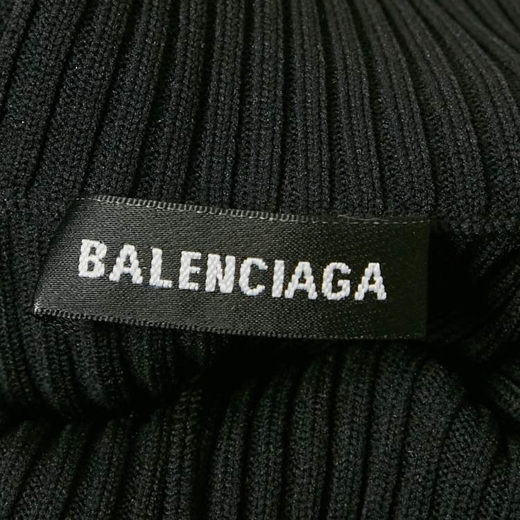 Pre Owned Balenciaga Black Logo Print Rib Knit Turtleneck Sweater M
