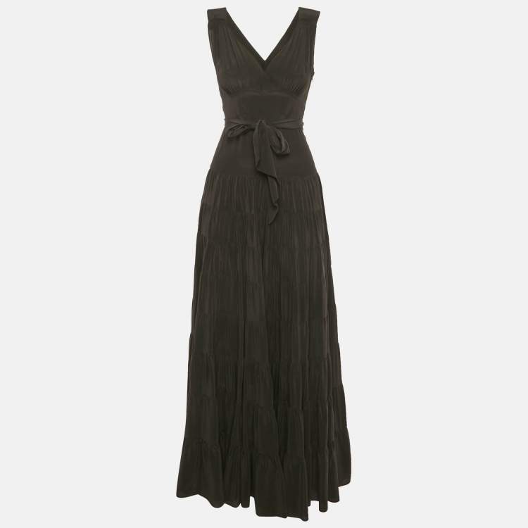 Pre Owned Balenciaga Black Silk Flared Maxi Dress S