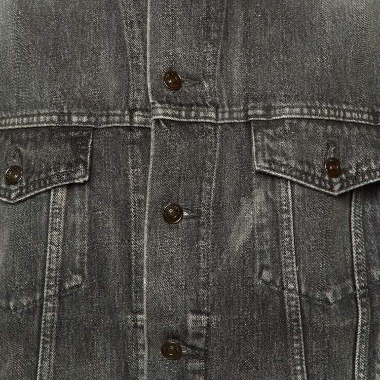 Pre Owned Balenciaga Grey Denim Logo Embossed Button Front Jacket S