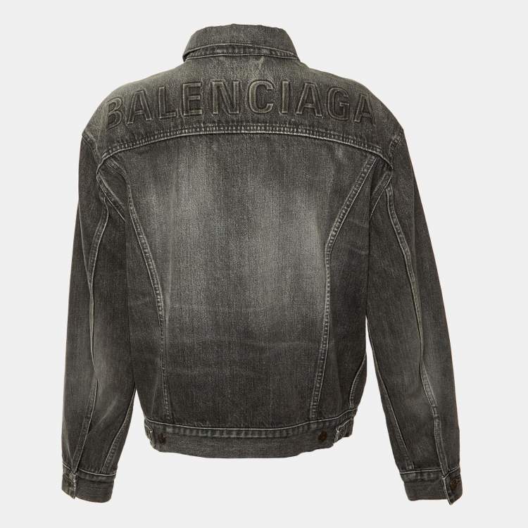 Pre Owned Balenciaga Grey Denim Logo Embossed Button Front Jacket S