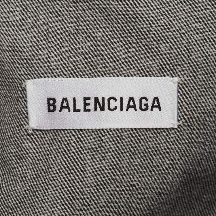 Pre Owned Balenciaga Grey Denim Logo Embossed Button Front Jacket S