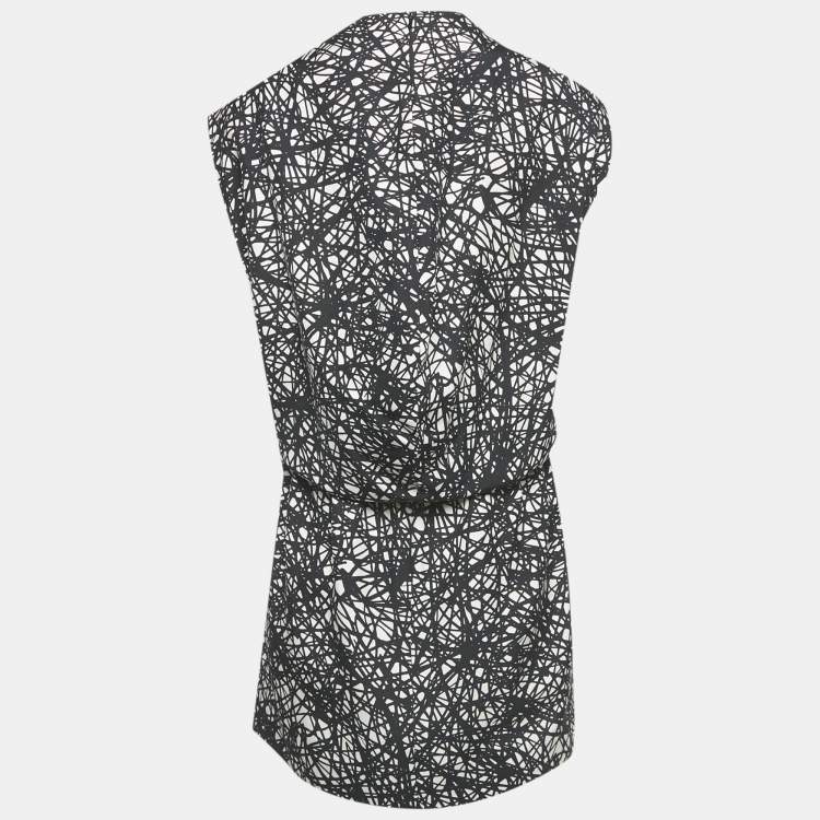 مملوكة مسبقًا Balenciaga Monochrome Scribbled Noise Print Silk Mini Dress M