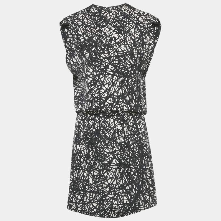 مملوكة مسبقًا Balenciaga Monochrome Scribbled Noise Print Silk Mini Dress M