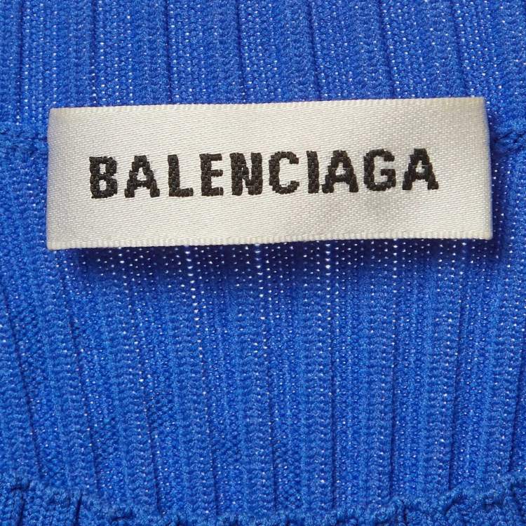 مملوكة مسبقًا Balenciaga Blue Logo Print All-Over Rib Knit Pullover XS