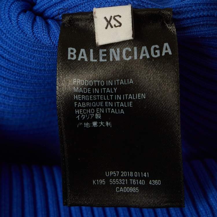 مملوكة مسبقًا Balenciaga Blue Logo Print All-Over Rib Knit Pullover XS