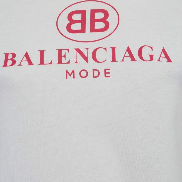 Pre Owned Balenciaga White Logo Print Jersey T-Shirt M