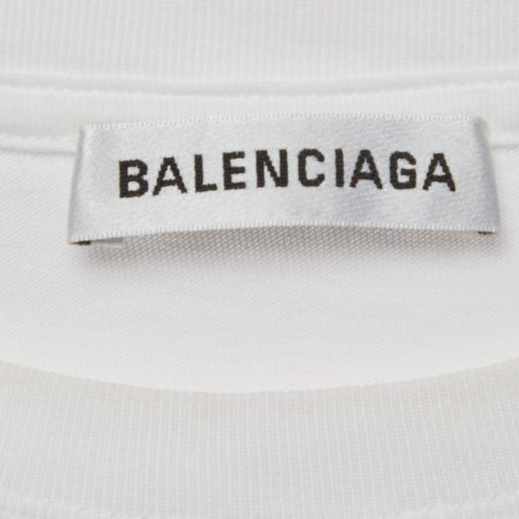 Pre Owned Balenciaga White Logo Print Jersey T-Shirt M