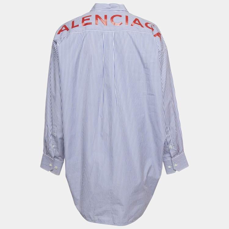 Pre Owned Balenciaga White/Blue Striped Cotton Oversized Shirt S