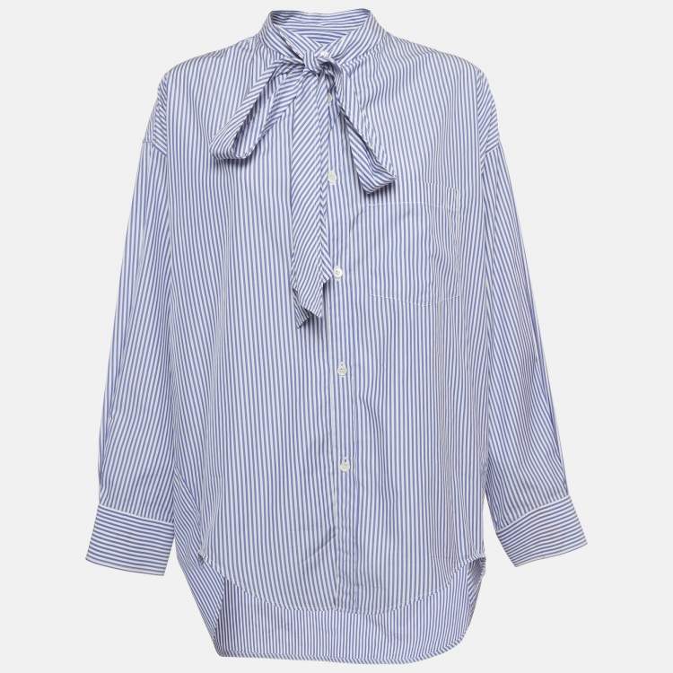 Pre Owned Balenciaga White/Blue Striped Cotton Oversized Shirt S
