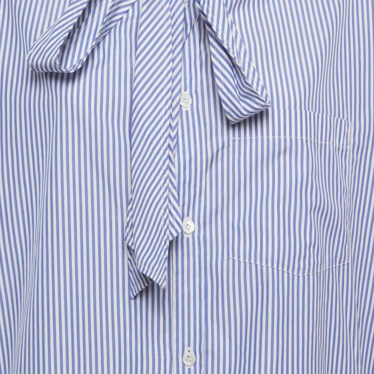 Pre Owned Balenciaga White/Blue Striped Cotton Oversized Shirt S