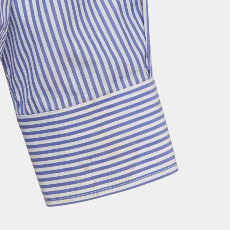 Pre Owned Balenciaga White/Blue Striped Cotton Oversized Shirt S