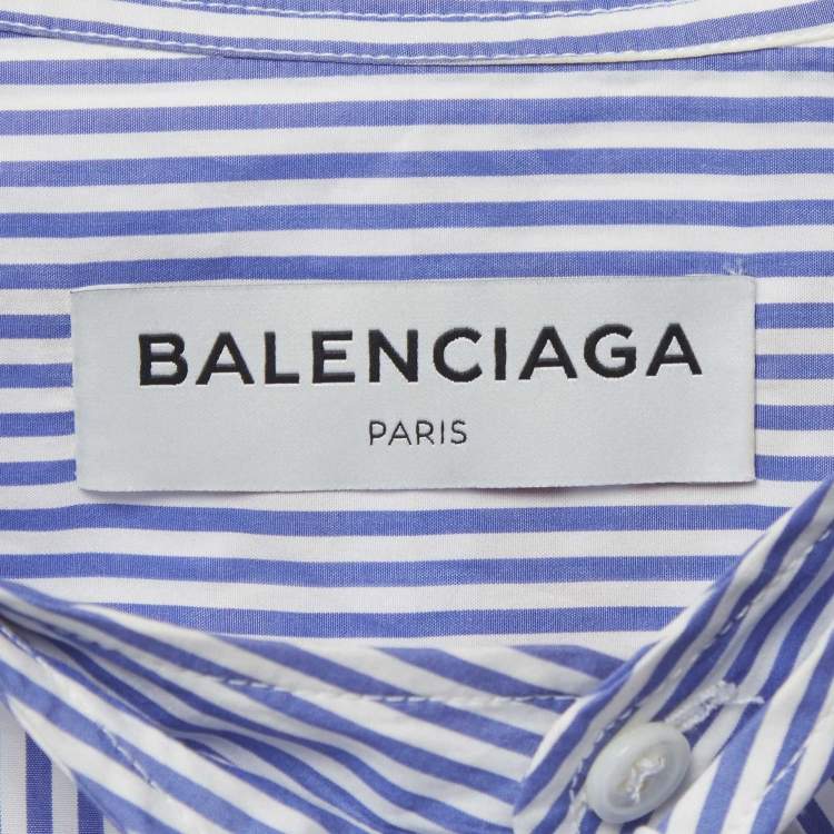 Pre Owned Balenciaga White/Blue Striped Cotton Oversized Shirt S