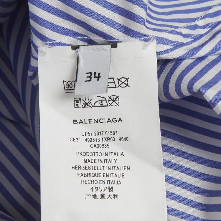 Pre Owned Balenciaga White/Blue Striped Cotton Oversized Shirt S