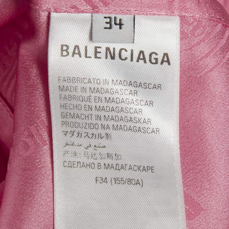 Pre Owned Balenciaga Homeware Pink All-Over Logo Silk Oversized Shirt S