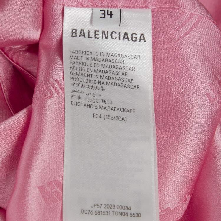 Pre Owned Balenciaga Homeware Pink All-Over Logo Silk Oversized Shirt S