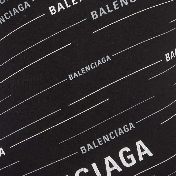 Pre Owned Balenciaga Black Logo All-Over Print Jersey Fitted Top S