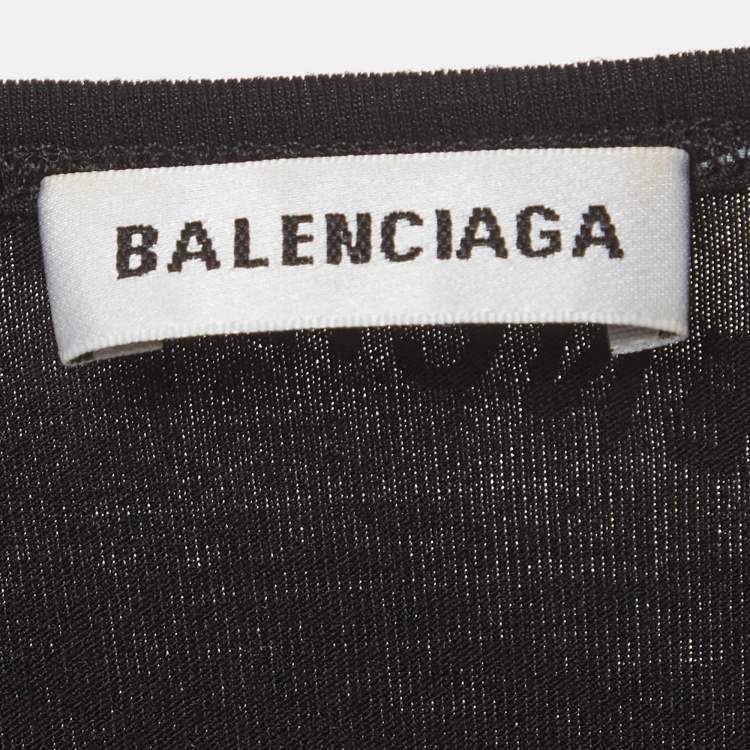 Pre Owned Balenciaga Black Logo All-Over Print Jersey Fitted Top S