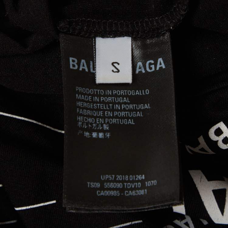 Pre Owned Balenciaga Black Logo All-Over Print Jersey Fitted Top S
