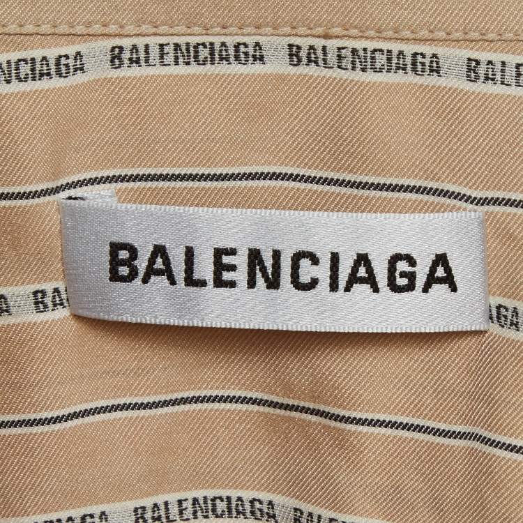 Pre Owned Balenciaga Beige Logo Stripe Silk Oversized Shirt M