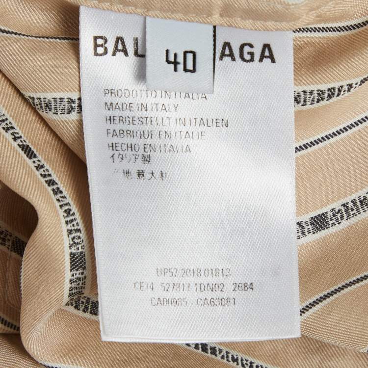 Pre Owned Balenciaga Beige Logo Stripe Silk Oversized Shirt M