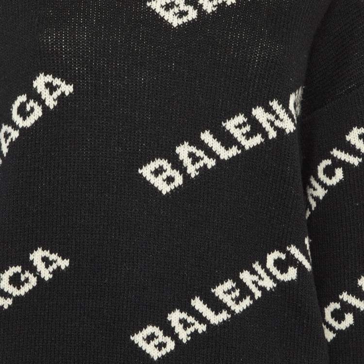 Pre Owned Balenciaga Black All Over Logo Wool Blend Knit Sweater M