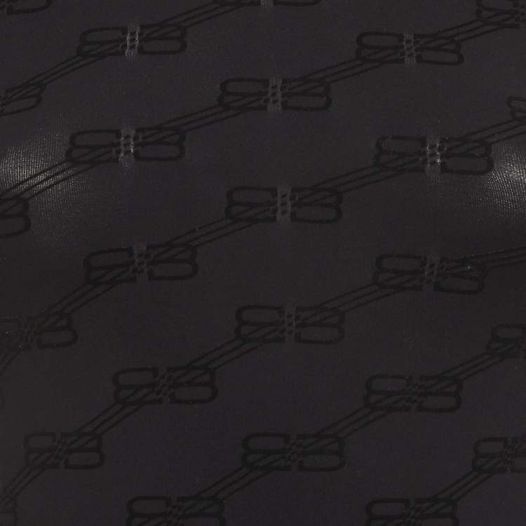 Pre Owned Balenciaga Black BB Flocked Jersey Fitted Top L