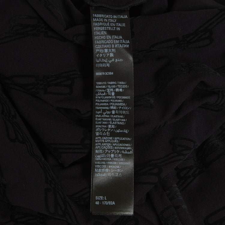 Pre Owned Balenciaga Black BB Flocked Jersey Fitted Top L