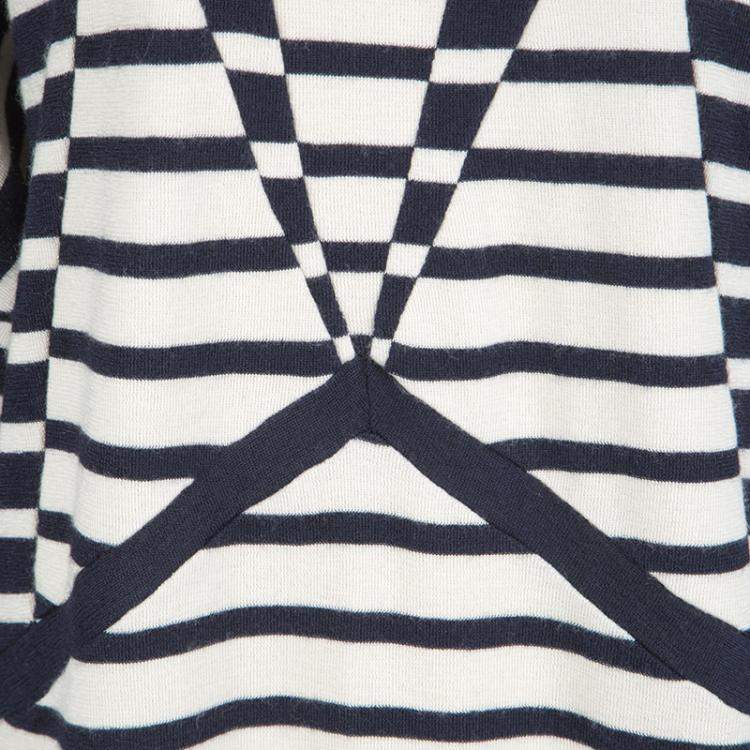 Pre Owned Balenciaga Navy Blue and Cream Striped Silk Cashmere Sweater Dress M
