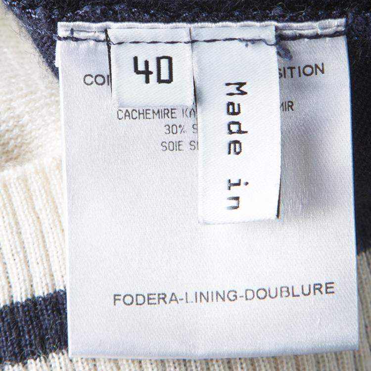 Pre Owned Balenciaga Navy Blue and Cream Striped Silk Cashmere Sweater Dress M