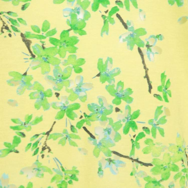 Pre Owned Balenciaga Yellow and Green Floral Cutout Printed T-Shirt M