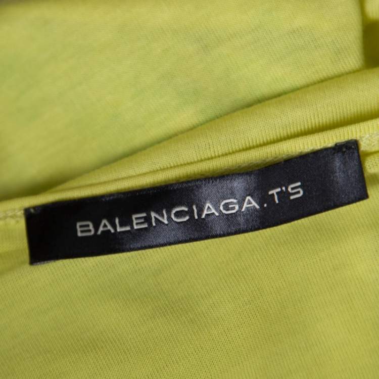 Pre Owned Balenciaga Yellow and Green Floral Cutout Printed T-Shirt M