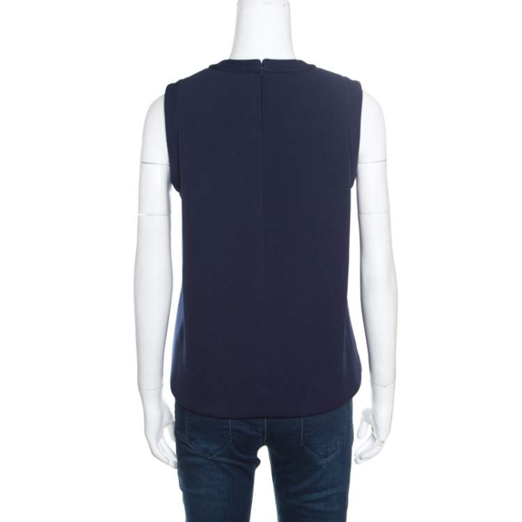 Pre Owned Balenciaga Blue and Neon Orange Open Loop Weave Detail Sleeveless Top S