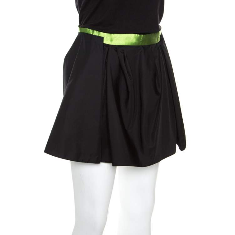 Pre Owned Balenciaga Black Pleat Front Contrast Waistband Detail A Line Mini Skirt M