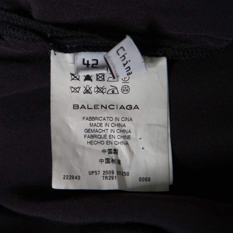 Pre Owned Balenciaga Black Silk Animal Scale Pattern Side Draped Dress L