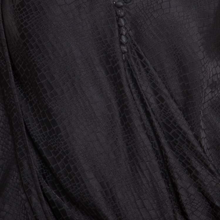 Pre Owned Balenciaga Black Silk Animal Scale Pattern Side Draped Dress L