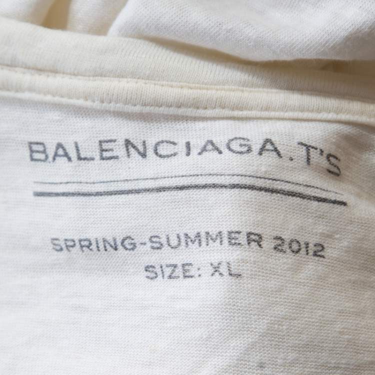 Pre Owned Balenciaga T'S Cream Linen Baroque Motif Printed Short Sleeve T-Shirt
