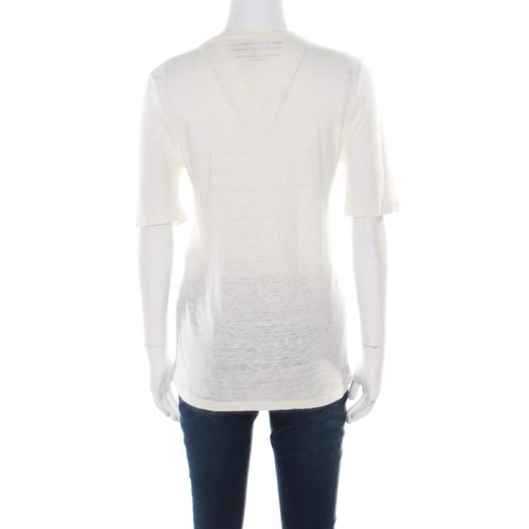 Pre Owned Balenciaga T'S Cream Linen Baroque Motif Printed Short Sleeve T-Shirt