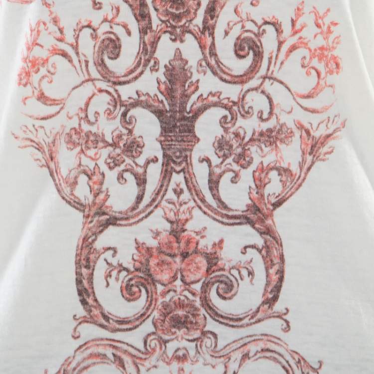 Pre Owned Balenciaga T'S Cream Linen Baroque Motif Printed Short Sleeve T-Shirt