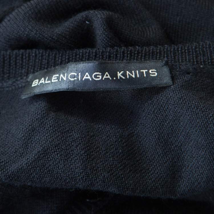 Pre Owned Balenciaga Black Wool Kimono Sleeve Button Front Cardigan M