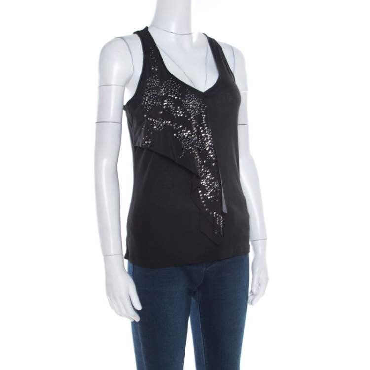 Pre Owned Balenciaga Black Jersey Stud Embellished Panel Racer Back Tank Top S