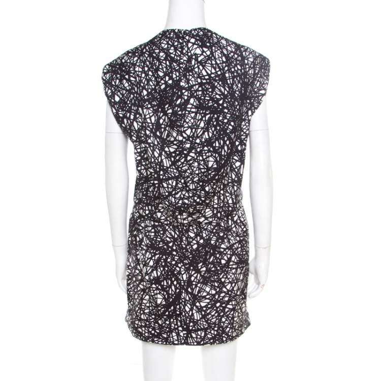 Balenciaga Monochrome Scribbled Noise Print Drop Waist Belted Dress S | TLC