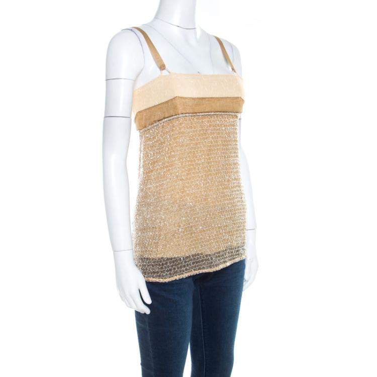 Pre Owned Balenciaga Ochre Yellow Embroidered Cotton Inlay Textured Camisole S