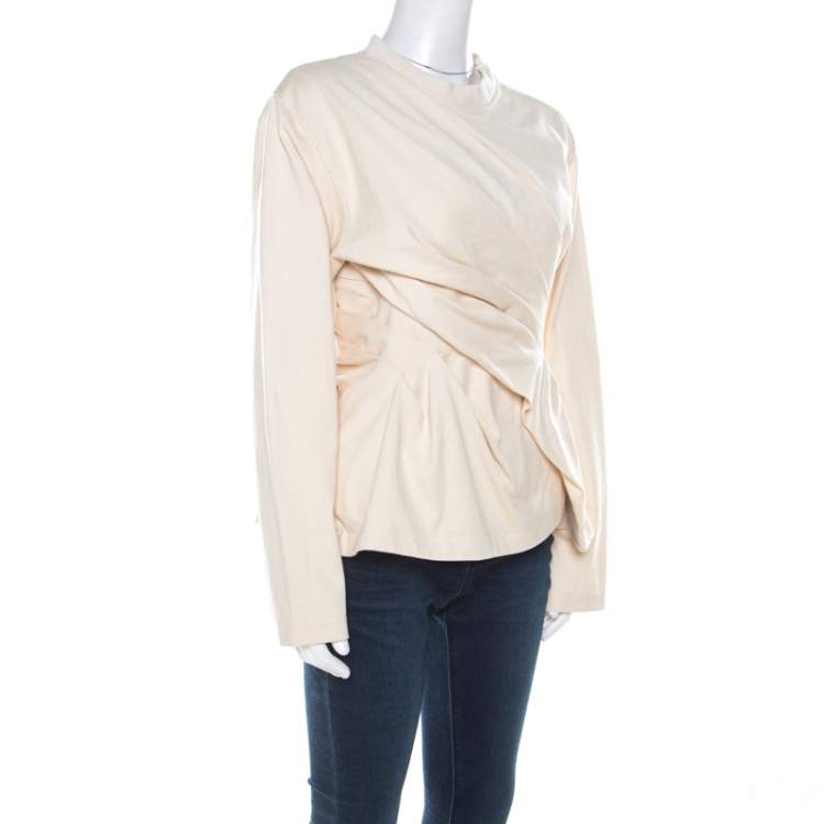 Pre Owned Balenciaga Cream Cotton Wrinkled Detail Sweatshirt M 
