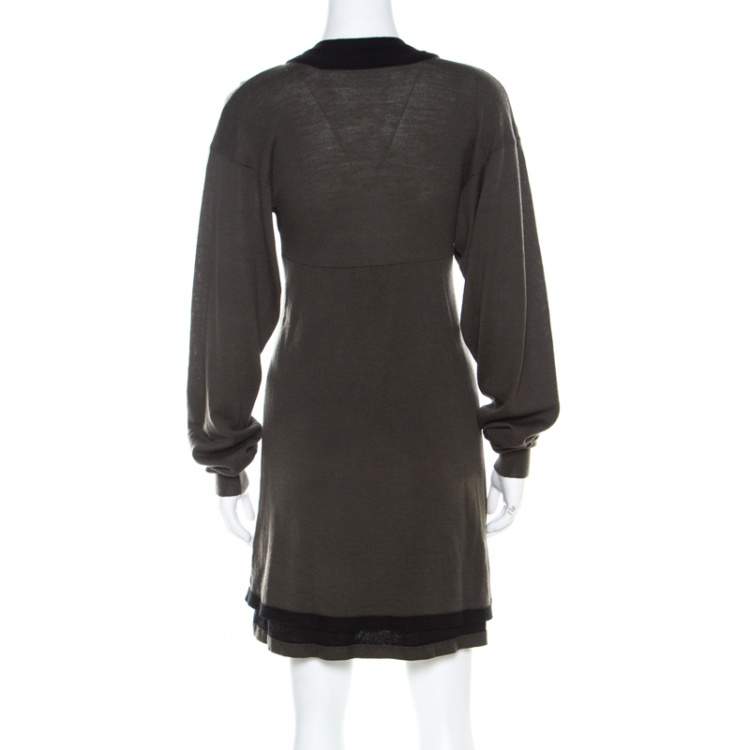 Pre Owned Balenciaga Khaki Green Wool Cut-Out Detail Short Dress S