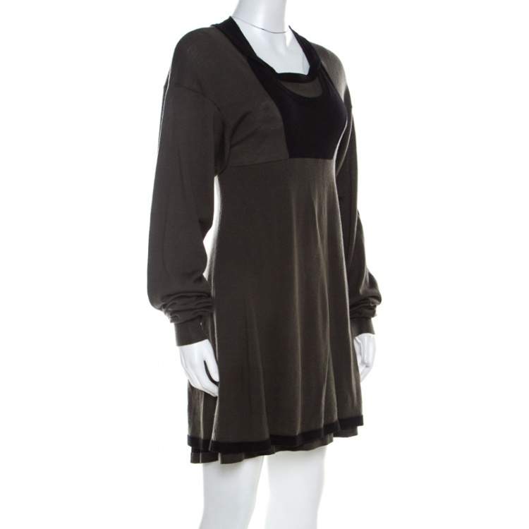 Pre Owned Balenciaga Khaki Green Wool Cut-Out Detail Short Dress S
