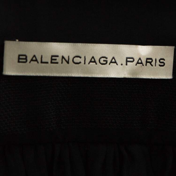 Pre Owned Balenciaga Black Striped Chiffon High-Low Three Quarter Sleeve Blouse S