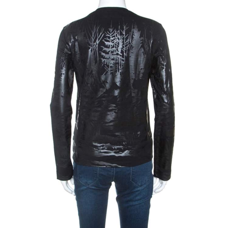 Pre Owned Balenciaga Black Embossed Cotton Long Sleeve Top S