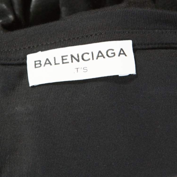 Pre Owned Balenciaga Black Embossed Cotton Long Sleeve Top S